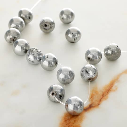 12 Pack: Silver Druzy Agate Round Beads, 10mm by Bead Landing™